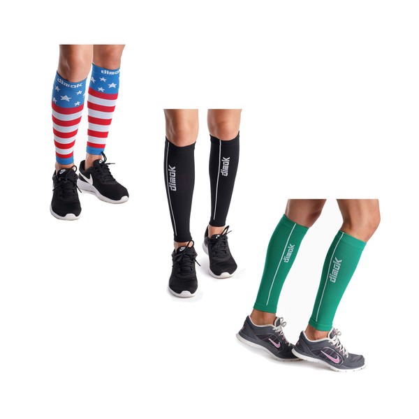 dimok Calf Compression Sleeves Leg Compression Socks - Reduces Shin Splint Muscle Pain Cramps Fatigue - Provides Fast Recovery Better Circulation (USA flag & Green & Black, M/L)