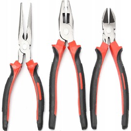 Retoo 3-Piece Pliers Set with Side Cutters, Combination Pliers and Needle-Nose Pliers, 3-Piece Tool Set with Round Pliers, Combination Pliers and Flat Pliers, Precision Pliers Set for Electricians
