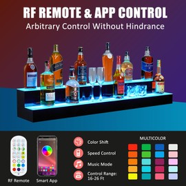 Acekool LED Lighted Liquor Bottle Display Shelf, 2 Tier 48 Inch Bottle Display Shelf Bar Shelve with Remote & App Control, 4 Modes, 16 Colors, Remote & App Control for Home Commercial Bar