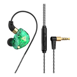 prendre QKZ-SK8-GR In-Ear Earphones, 4 Poles, 0.14 inches (3.5 mm), Wired Connection, Remote Control, Built-in Microphone, Calls, Music, Smartphones, Tablets, Smartphones (Green)