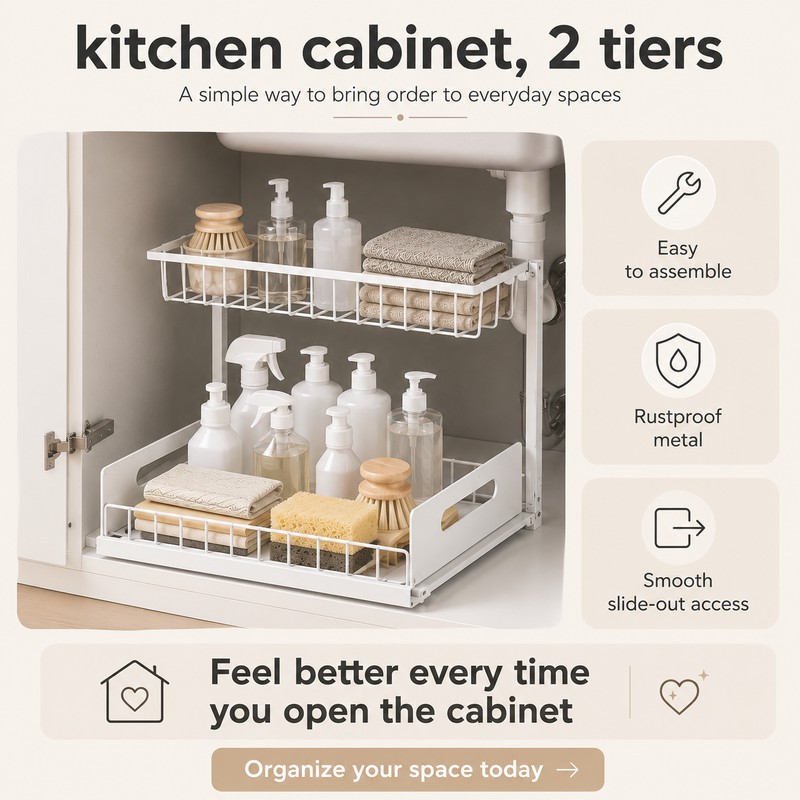 2-Tier Sliding Under Sink Organizer for Kitchen & Bathroom Cabinets