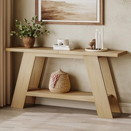 Treocho 63 Inch Long Console Tables for Entryway, 2-Tier Modern Wood Sofa Table with Shelf Behind Couch, Contemporary Narrow Entryway Table for Living Room, Hallway, Entrance, Hallway, Entrance, Oak