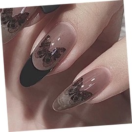 FOMIYES Chic Gothic Nails Fake Butterfly Short Press-ons 24pcs Set for Women's Manicure