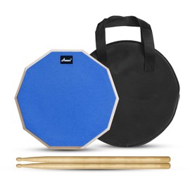 Arborea Drum Practice Pad 12 Inch Rubber Silent Drum Pad with Hickory Drum Sticks & Storage Bag Black Snare Drum Practice Pad (Blue)