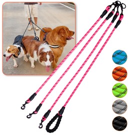 Three Dog Leash,3 Way Dog No Tangle Triple 360 Swivel No Tangle Walking Leash for 3 Dogs with Reflective for Large Medium Small Dogs