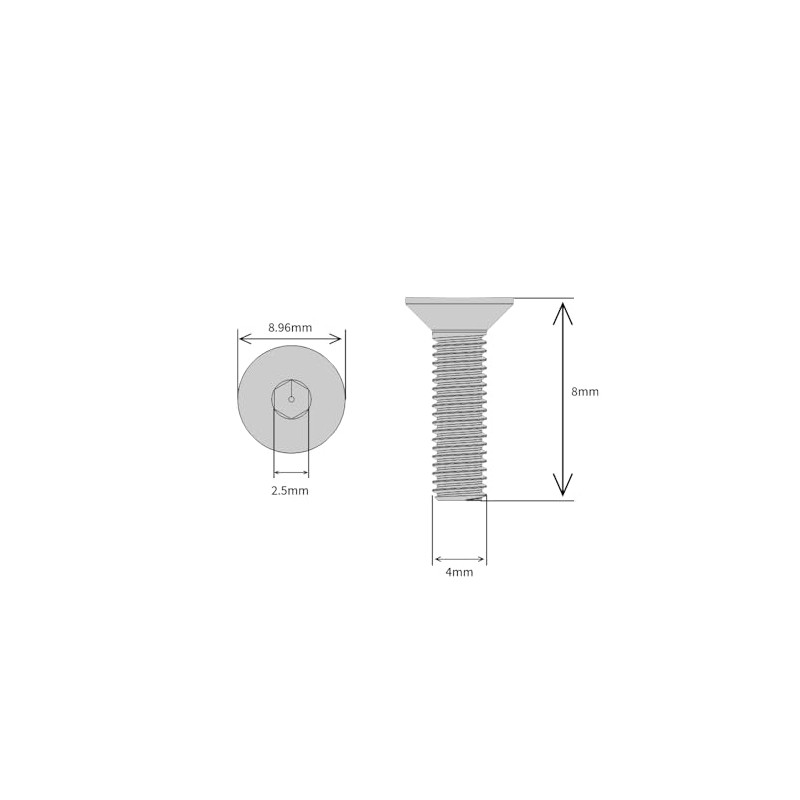 M4 (4mm x 8mm Inc Head) Hex Socket Countersunk Machine
