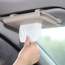 BANCHELLE Car Tissue Holder Visor, Tissue Dispenser, Box Holder for Auto, Napkin Holder PU Leather for Car Sun Visor Seat Backseat Khaki