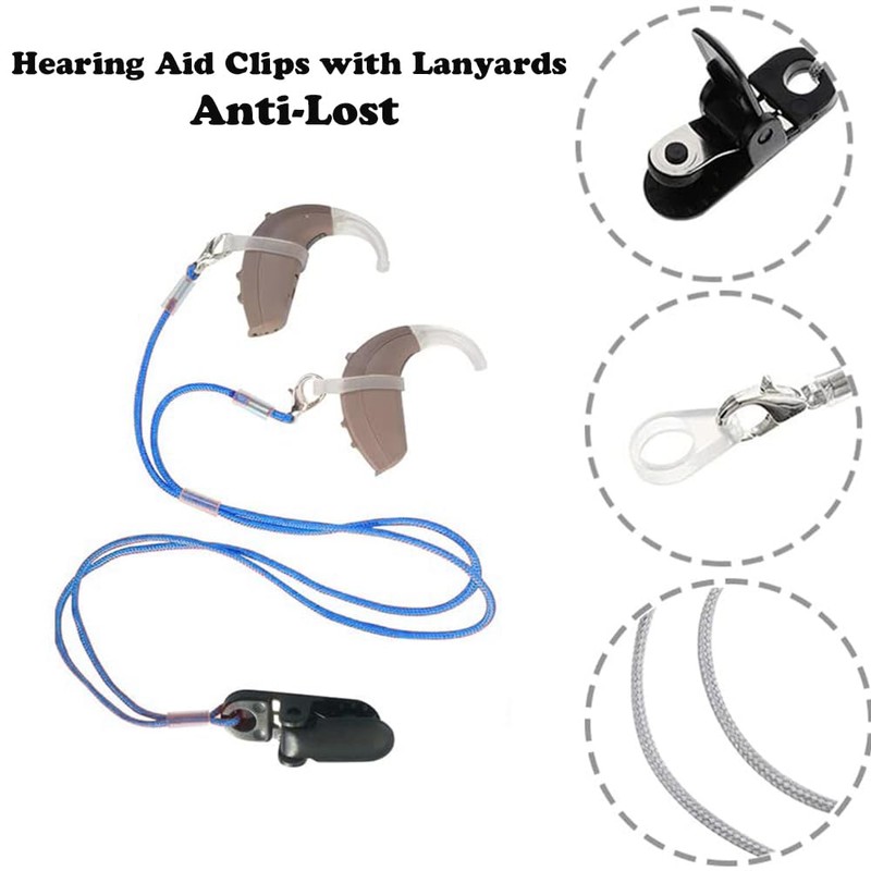 2PCS Hearing Aid Clips with Lanyards, BetterJonny Anti-Lost Lanyard Protector