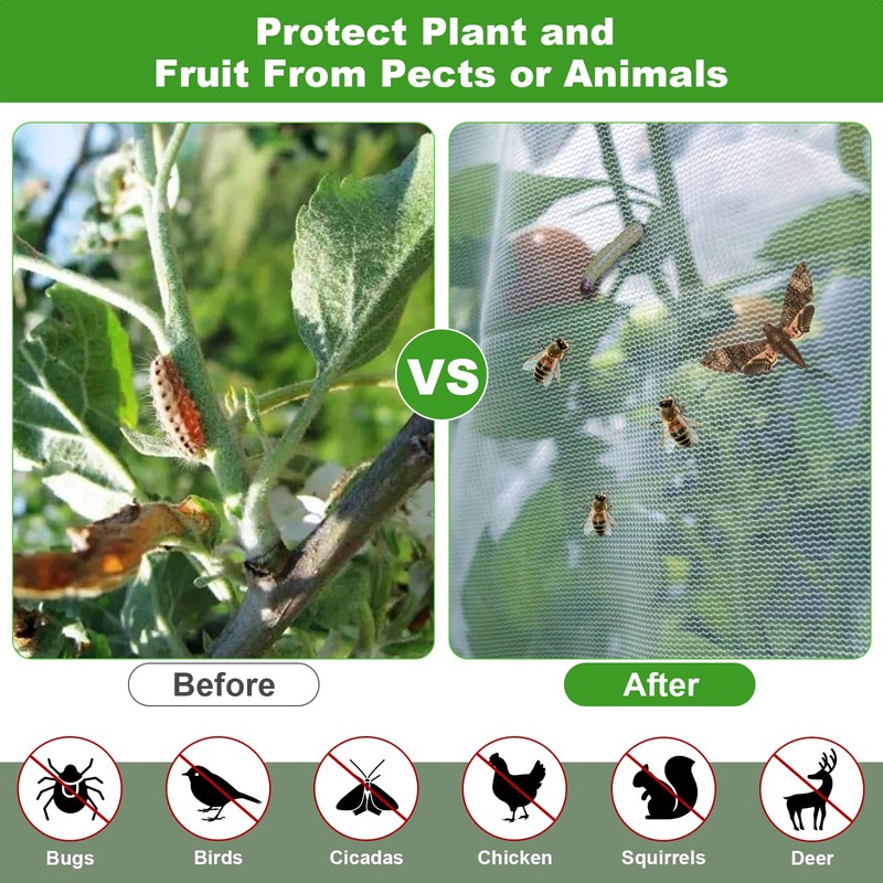 Large Fruit Tree Netting, 2 Pack 8x8Ft Garden Netting Pest