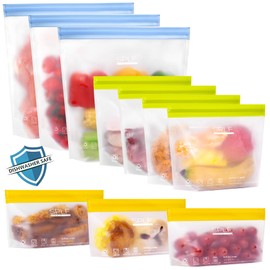 SPLF 10 Pack Stand-Up Reusable Food Storage Bags Dishwasher Safe, BPA Free Reusable Freezer Bags, Extra Thick Leakproof for Meal Prep, Sandwich, Bread, Veggies - 3 Gallon 4 Quart 3 Snack