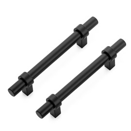 Ravinte 10 Pack 6 Inch Cabinet Pulls Matte Black Kitchen Cabinet Hardware Cupboard Handles with Square Base 6" Length,3.75" Hole Center