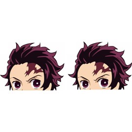 Anime Peeker Sticker for Car, Laptop & Co - Pack of 2, 9 cm - Weatherproof & UV Resistant (Tanjiro)