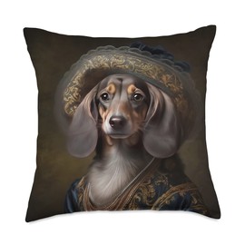 Royal Dog Tails: Regal Lineage Canine Portraits Royal Dachshund: Aristocratic Pup with Regal Sophistication Throw Pillow, 18x18, Multicolor