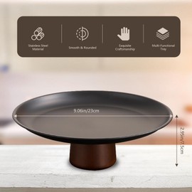 Wooden Pedestal Fruit Bowl with Stainless Steel Tray, Large Decorative Serving Bowl for Kitchen Counter, Table Centerpiece Stand for Fruits, Candies, Cakes, and Desserts