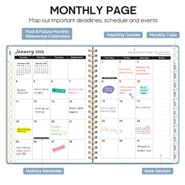 2026 Planner, Weekly and Monthly Calendar Planner, January 2026 - December 2026, Hardcover 2026 Calendar Book with Tabs For Women & Men, Inner Pocket, Spiral Bound, Perfect for Office Home School Supplies - A5 (6.3" x 8.5"), Gray