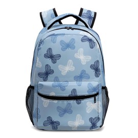 Kwlegh Blue Butterfly Backpack Cute Butterflies Kids Bookbags for Girls Boys Elementary Primary School Bag Preschool Kindergarten Lightweight Students Back Pack for Teen Child
