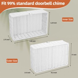 Doorbell Chime Cover Box Only,Special Imitation Rattan Design Door bell Cover Box for Wall inside,Easy Installation Decorative Doorbell Cover Box Plate 9.85”L x 9.85W x 2.75”D (White)