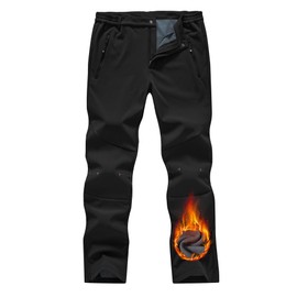 TBMPOY - Pantalones de esquí para hombre, impermeables, con forro polar aislado, softshell, snowboard, senderismo, exteriores, cierre, parte inferior, pernera, color negro, 36