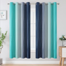 Estelar Textiler Navy Blue and Teal Blackout Curtains 72 Inch Length 2 Panels Set, Full Room Darkening Grommet Ombre Curtains for Bedroom, Thermal Insulated Light Blocking Gradient Drapes, 52Wx72L
