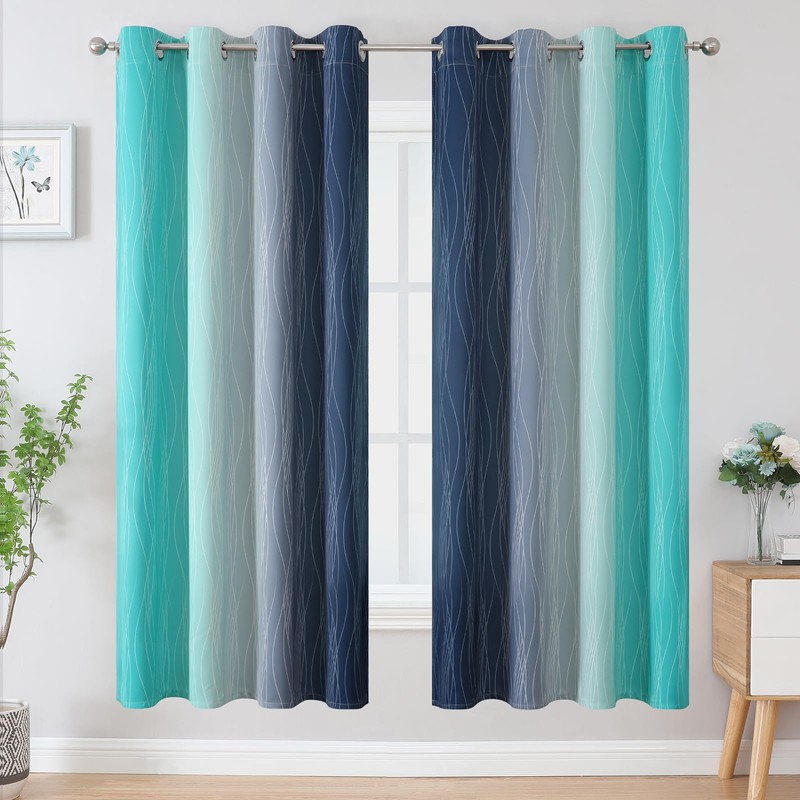 Estelar Textiler Navy Blue and Teal Blackout Curtains 72 Inch