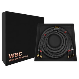 WORLDS BEST CABLES 6 Foot Ultimate - 7 AWG - Ultra-Pure OFC - Premium Audiophile HiFi Bi-Wire Speaker Cable for Center Channel - Eminence Gold Spade (x2) & Banana (x4) Plugs & Carbon Tweed Jacket