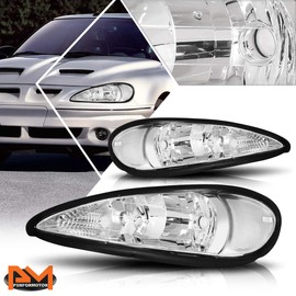 PM PERFORMOTOR Headlights Assembly Compatible with 99-05 Pontiac Grand Am 2Pcs Headlamps with Chrome Housing Clear Corner