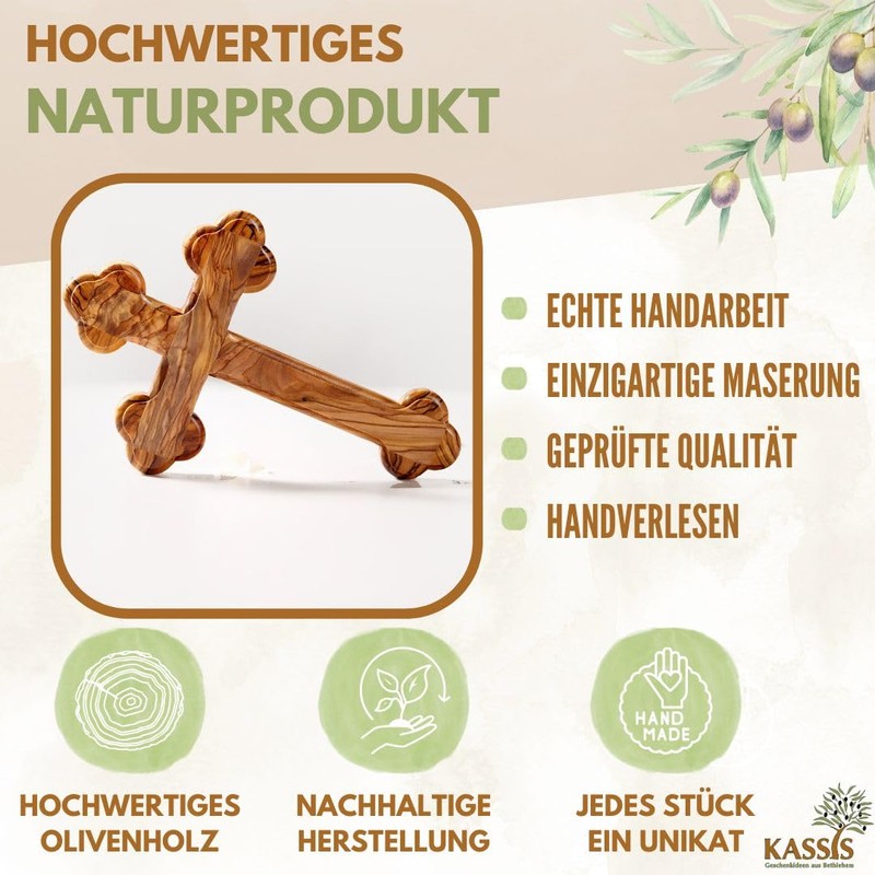 Kassis Geschenkartikel Olive Wood Cross Crucifix Wall Cross Simple with