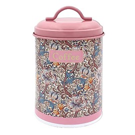 Lesser & Pavey Pink Coffee Canister Golden Lily Floral Flowers Tin Metal Container Storage Lid
