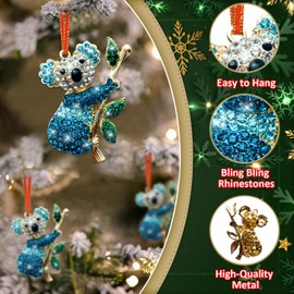 HEYINSHEN Koala Christmas Ornaments Koala Ornaments for Christmas Tree Metal Koala Christmas Ornaments Blue Rhinestone Koala Hanging for Xmas Tree Decor Birthday Party Girls Woman Koala Lovers Gifts
