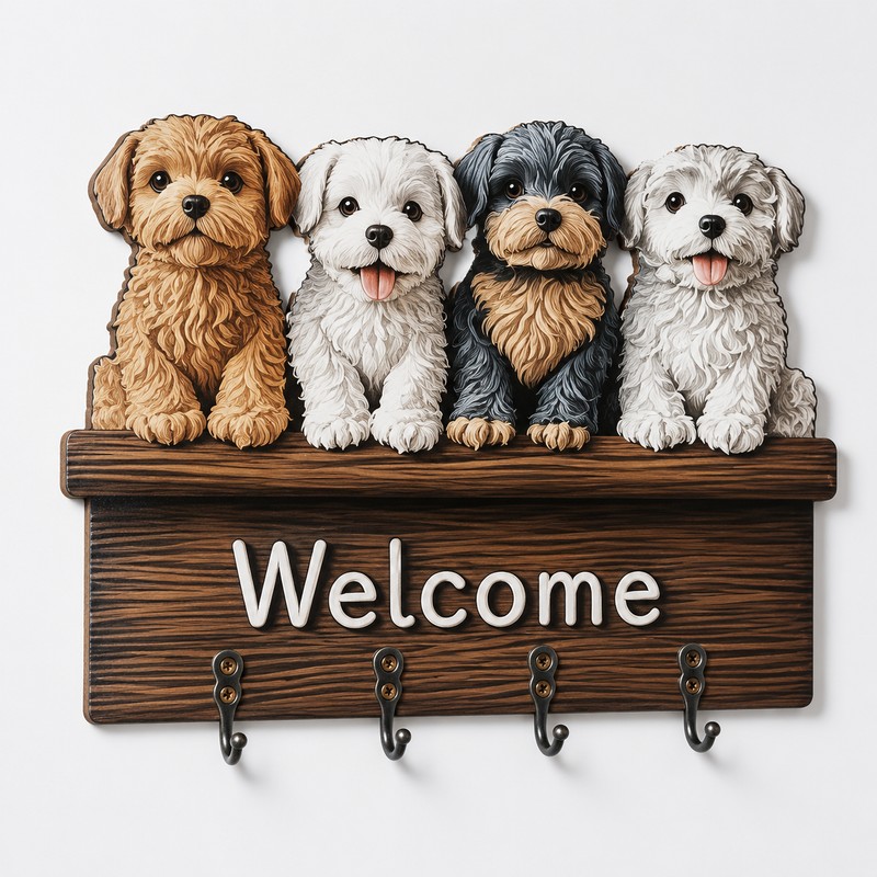 Wooden Key Holder for Entryway – Guardian Angel Wall Décor