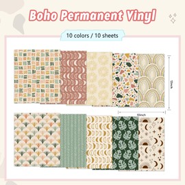 Tintnut Boho Permanent Adhesive Vinyl-10 Sheets 12"x10" Moon and Stars Pattern Self Adhesive Vinyl Stars Boho Permanent Vinyl for DIY