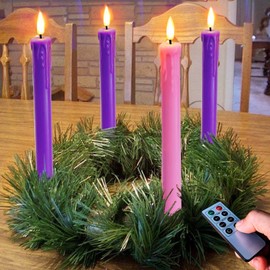 Abkshine Set of 4 LED Christmas Advent Candle Lights, Battery Operated Taper Candles for Advent Wreath, 3 Purple 1 Rose Flickering Wax Flameless Candles for Holiday School Church Advent Celebration