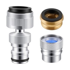 Hibbent 2 PACK Faucet to Dishwasher Adapter, Quick-Connect Dishwasher Snap-On Connection, with Swivel Ball Joint and Faucet Aerator, Male 15/16 Inch and Female 55/64 Inch, Chrome