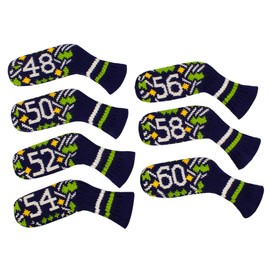 Scott Edward 7 Pcs Wedge Golf Headcovers for Irons Cuteness Socks Shape Washable Golf Club Protector Double Sided Knit for Most Brands 48,50,52,54,56,58,60 Degree (Four-Color Pattern)