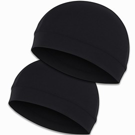 AUPERTO 2 Pcs Skull Caps Beanie, Unisex Cycling Beanie Sports Hat Winter Summer Thin Multifunctiona Lightweight Helmet Comfortable Elastic Helmet Liner for Running Cycling Sleeping Black