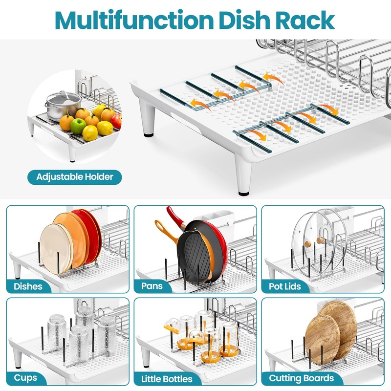 TOOLF Expandable Dish Rack, Dish Drying Rack for Kitchen Counter,