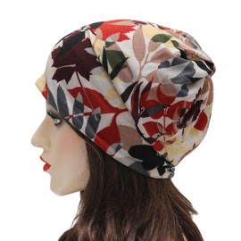 ZLYC Women Fashion Slouchy Beanie Hat for Summer Stretch Infinity Scarf Headwear Skull Cap (Leaves Yellow)