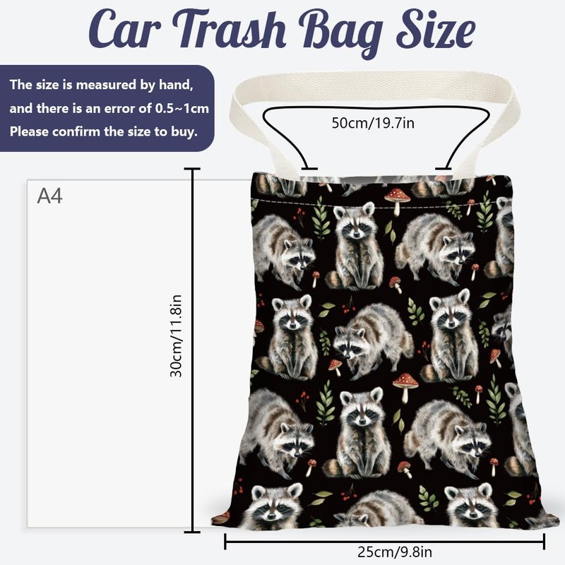 DELORIGIN Raccoon Print Car Trash Bag Hanging Garbage Bag with