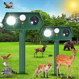 Solar Animal Repellent Ultrasonic Cat Deterrent Outdoor Deer Repellent Devices with Motion Sensor Animal Repeller to Raccoon Squirrel Rabbit Dog Skunk with lP66 Waterproof for Yard Lawn (2)