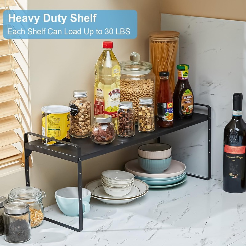 Set of 2 Expandable Cabinet Shelf Organizer, Stackable Kitchen Countertop