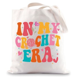 MYSOMY Crochet Tote Bag Crochet Lover Gifts In My Crochet Era Shoulder Bag Knitting Canvas Bag Crafter Mom Gift Knitting Project Bag (In My Crochet Era UK)