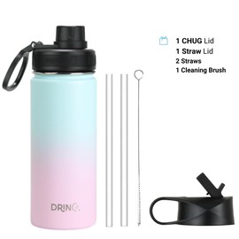 DRINCO Stainless Steel Water Bottle Spout Lid Vacuum Insulated Double Wall Water Bottle Wide Mouth (40oz 32oz 22oz 18oz 14oz) Leak Proof Keeps Cold or Hot (18 oz, 18oz Macaron)
