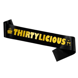 30th Birthday Decorations for Women Men - Thirty Years Old Sash Black Gold, Thirtylicious Satin Sash Gift Accessories for Party Supplies