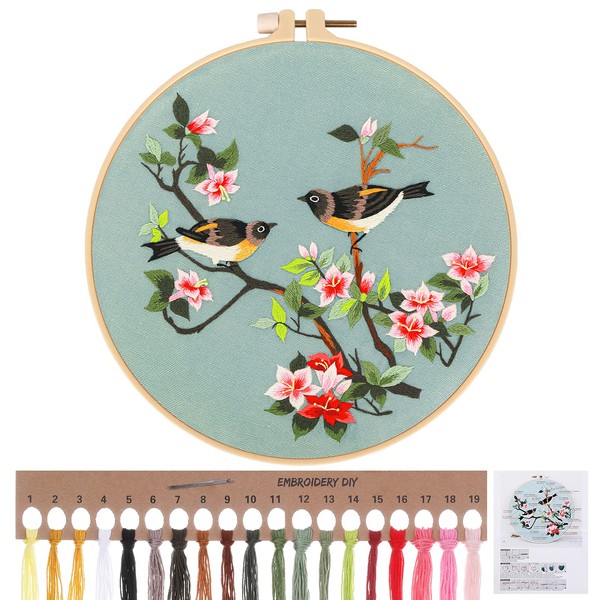 MWOOT Embroidery Cross Stitch Set with Flowers and Birds Pattern,