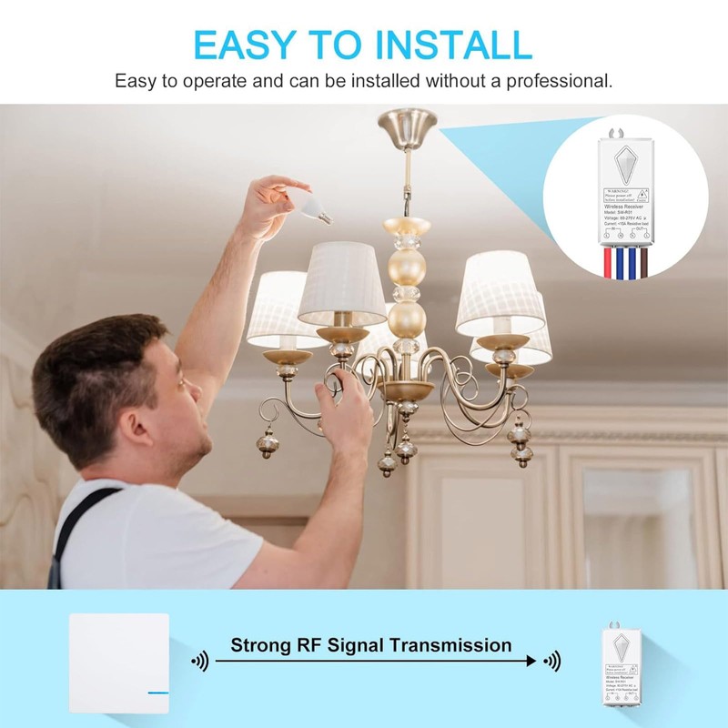 NineLeaf 3 Way Wireless Light Switch Kit, No Wiring, No