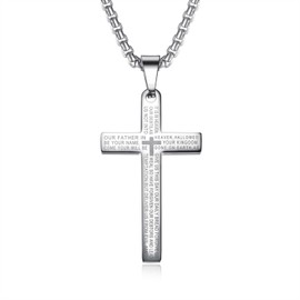 FPEAOB Men's Cross Necklace with Cross Pendant Cross Necklace Silver Chain 55 cm Stainless Steel Jewellery for Men, Stainless Steel
