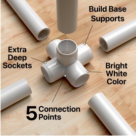 FORMUFIT 1-1/2" 5-Way PVC Cross Furniture Grade Fitting in White, 1.9" Actual ID, (Pack of 4), Made in USA, UV-Resistant, Impact-Proof, Add Internal Structure Support with PVC Pipe - F1125WC-WH-4