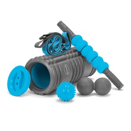 Dr. Scholl’s 5-in-1 Stretch and Recovery Massager Set, Includes Hollow Core Massage Roller with End Caps, Muscle Roller Stick, Stretching Strap, Double Lacrosse Peanut, and Plantar Fascia Relief Ball