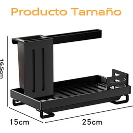 Soporte para Esponja para Fregadero de Cocina con Bandeja de Drenaje-Negro Organizador para Fregadero, Sin Perforación,Fácil de Limpiar, Cepillo de Acero Titanio, Para Cocina o Baño
