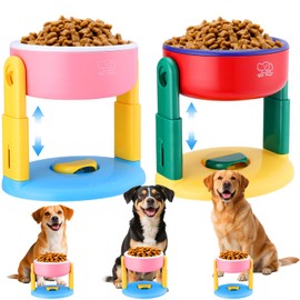 2PCS Elevated Dog Bowls for Small & Medium Dogs, Height Adjustable Dog Feeder (5.9-7in), Non-Slip Slow Feeder Bowl with Suction Cup Bottom, Elevated Bowls for Food Water Indoor & Outdoor